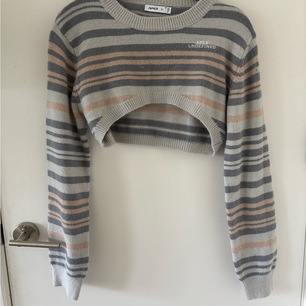 Apex Cropped Striped Sweater in Gray and Tan